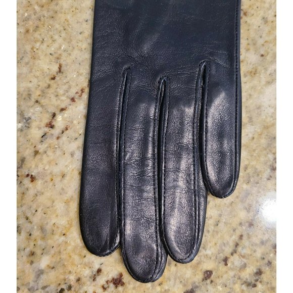 Vintage Black Soft Leather 8.5" Long Lined Gloves. Women's 6.5 Small - Picture 2 of 11